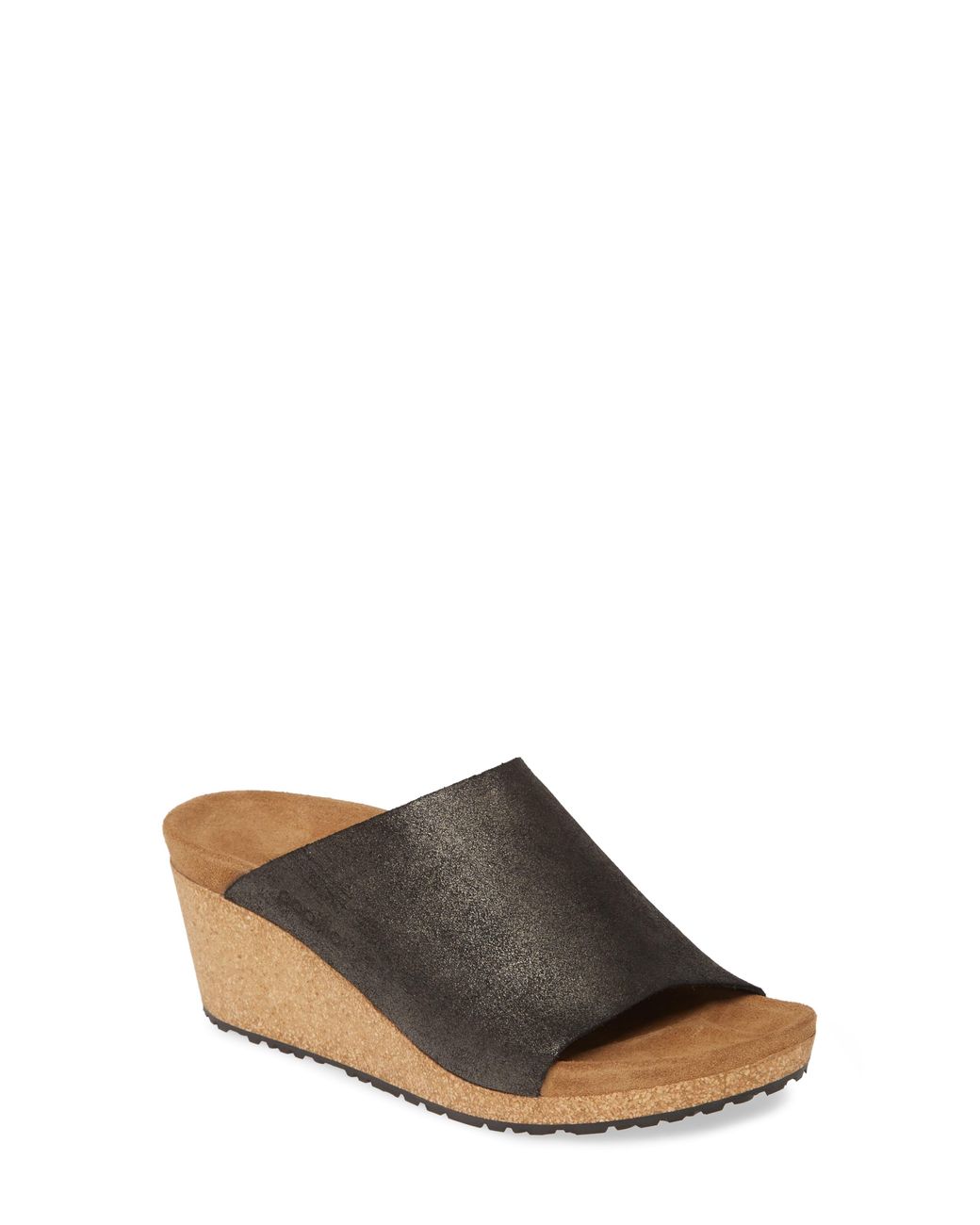 Womens Birkenstock Namica Washed Metallic Antique Black Leather High Heel - Happyfeet.Com