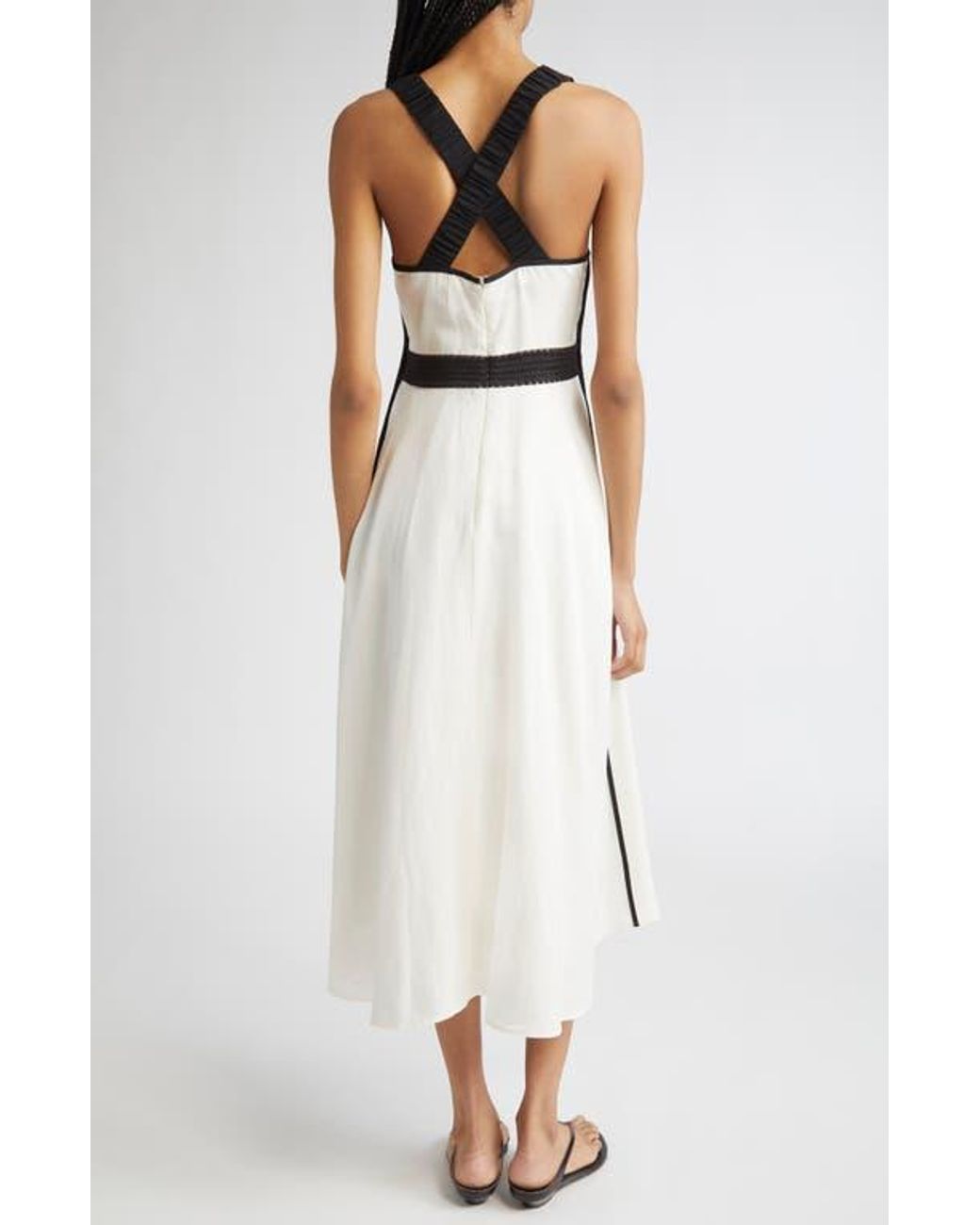 Reiss Valencia Contrast Sleeveless Midi Dress in Natural | Lyst