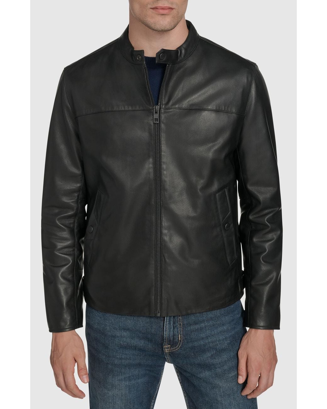 Andrew Marc Black Leather Racer Jacket for men