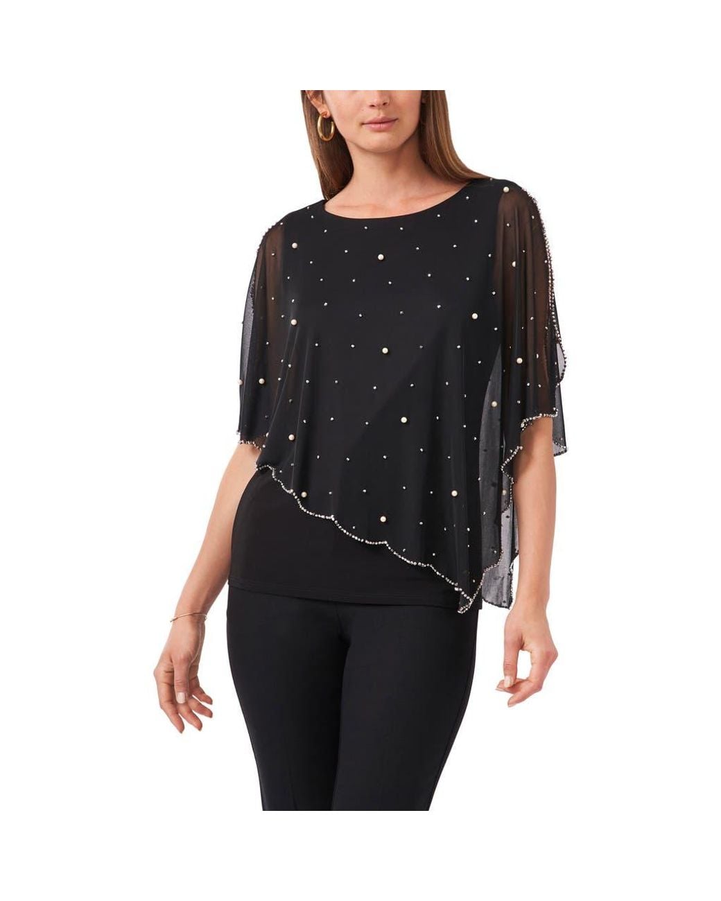 Chaus Black Beaded Overlay Jersey Top