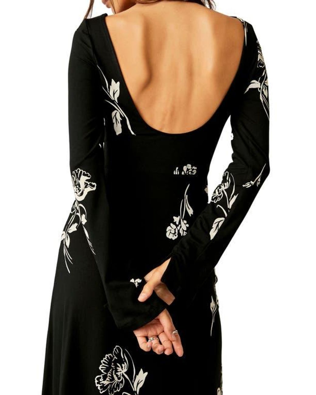 Deals Free People black embroidered floral long sleeve cottage style maxi dress