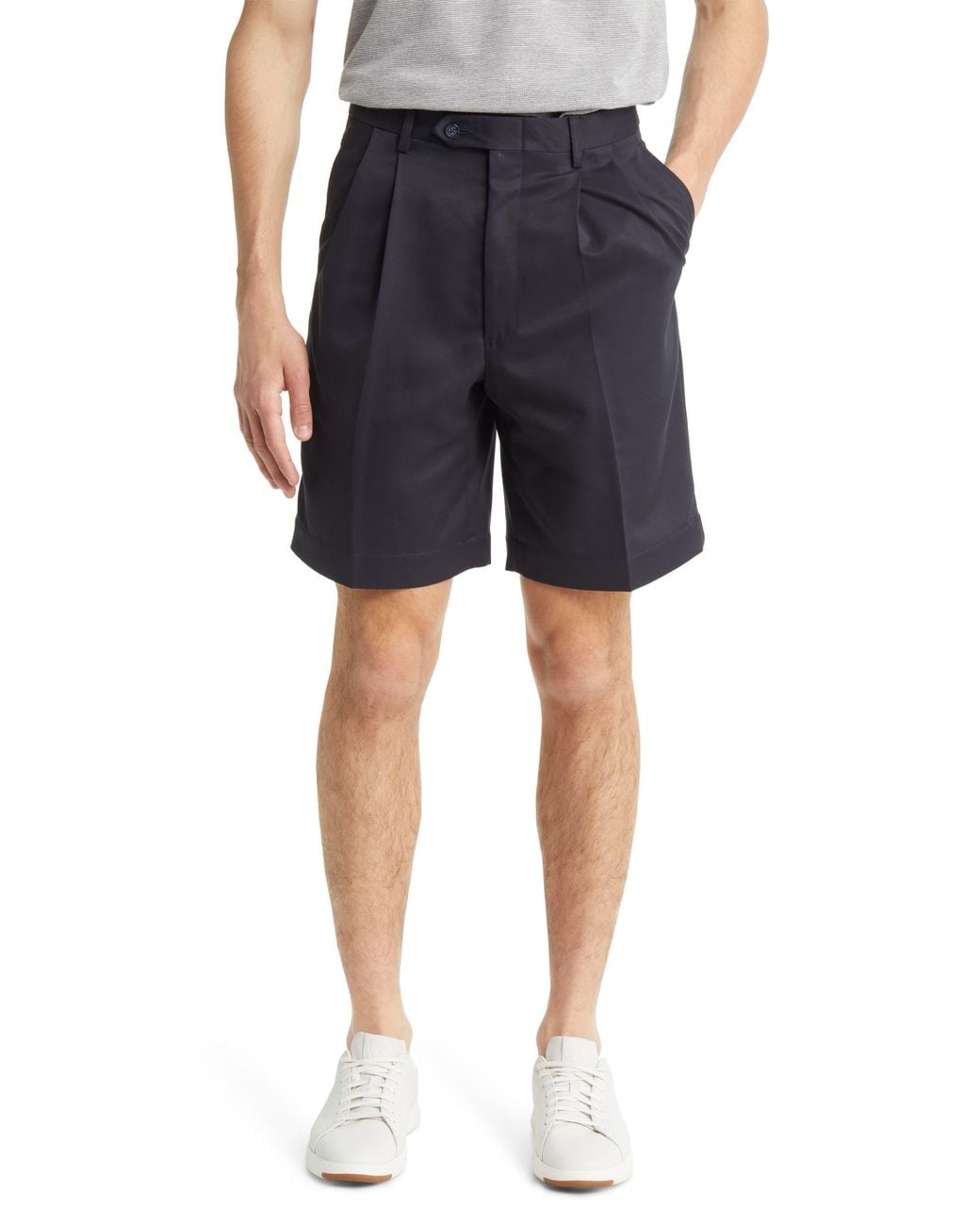 Berle Blue Microfiber Pleated Shorts for men