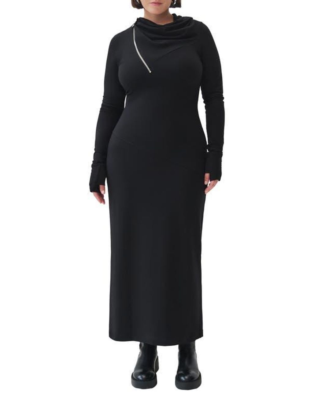 knee length dresses for ladies Black Stripe Zip Front Denim Maxi Dress - All Dresses main image 1