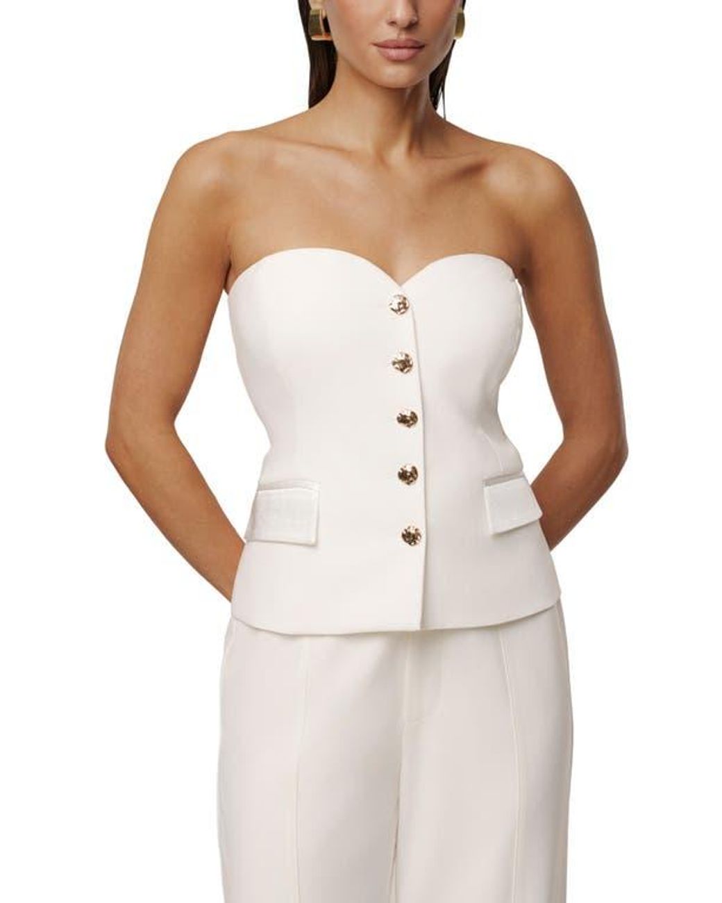 JLUXLABEL White Strapless Button Front Vest
