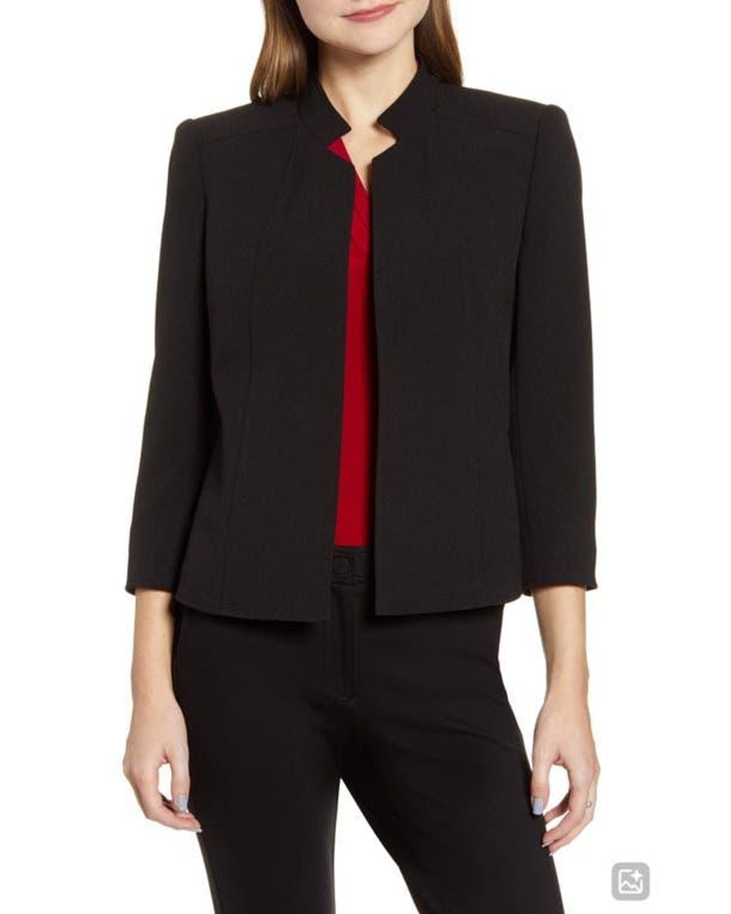 Anne Klein Black Crepe Open Front Jacket