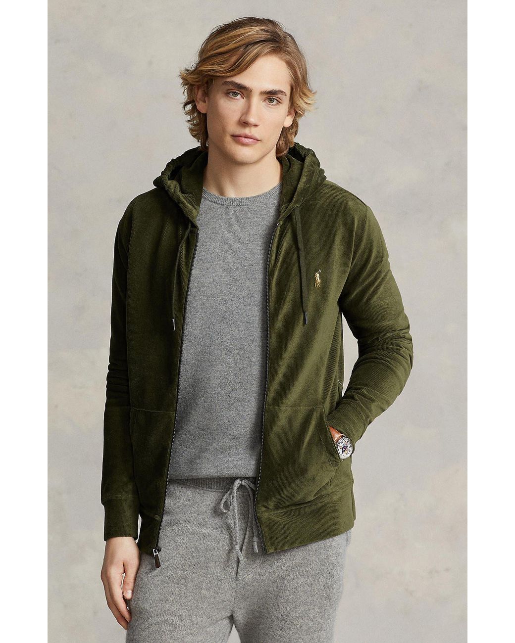 Polo Ralph Lauren Knit Corduroy Zip-up Hoodie in Black for Men | Lyst