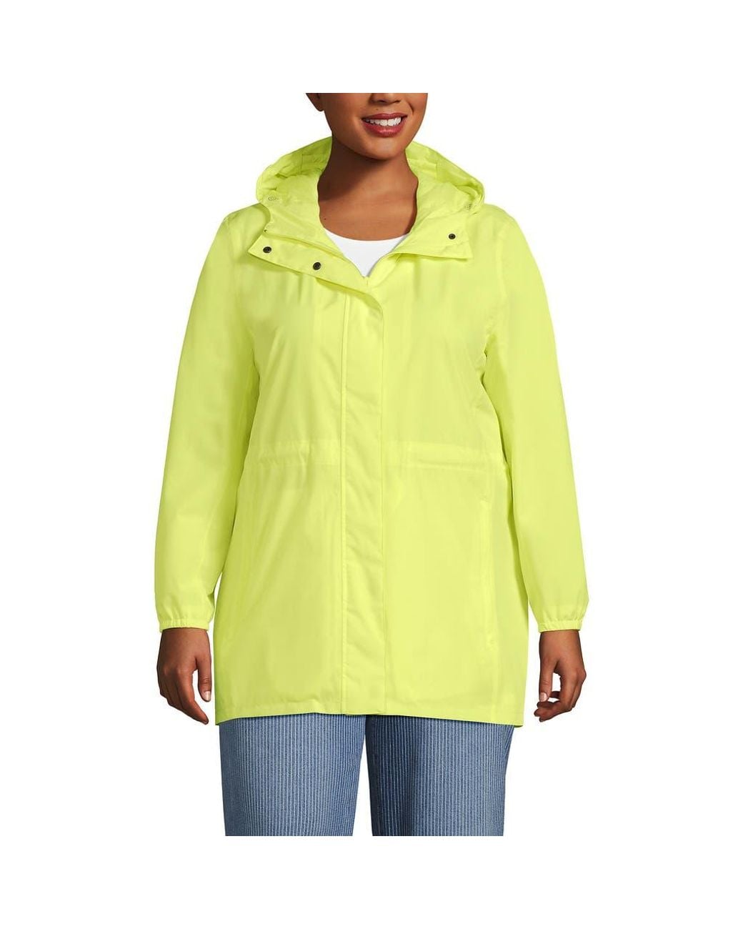 Lands' End Yellow Plus Size Print Waterproof Hooded Packable Raincoat