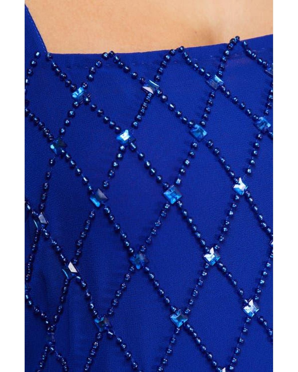 Warehouse Blue Hand Embellished Fringe Hem Midi Dress
