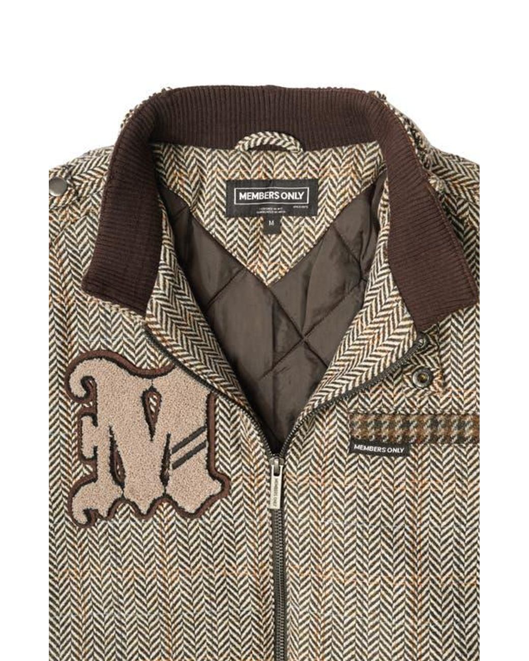 Members Only Brown Tweed Wool Blend Varsity Jacket for men