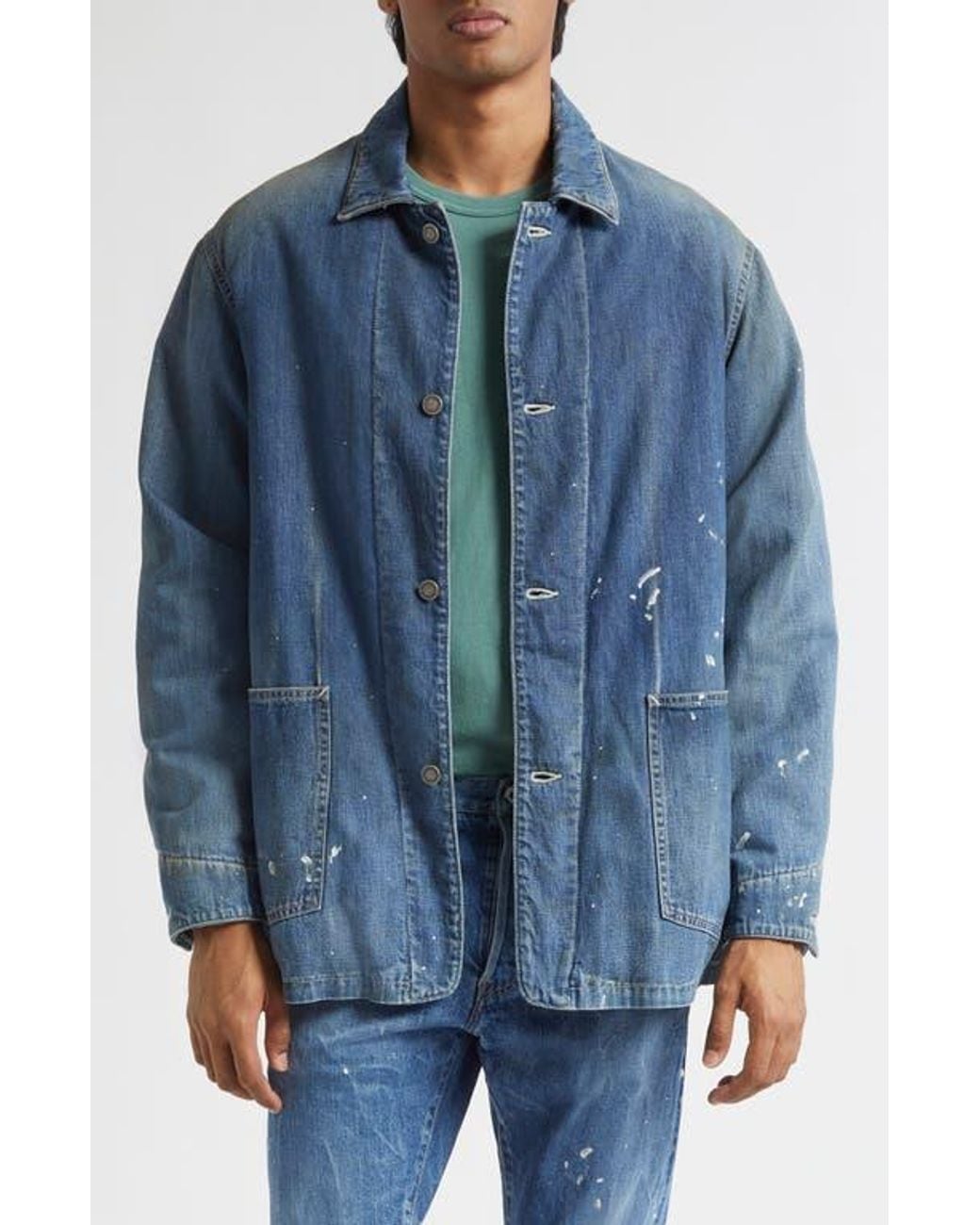 Visvim Blue Distressed Denim Down Chore Jacket for men