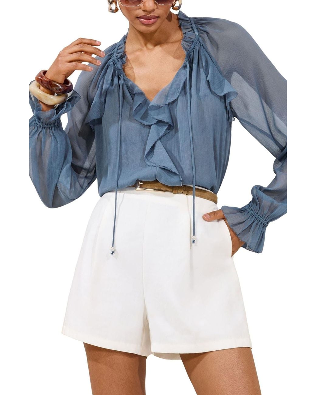 Lipsy Blue Ruffle Sheer Top