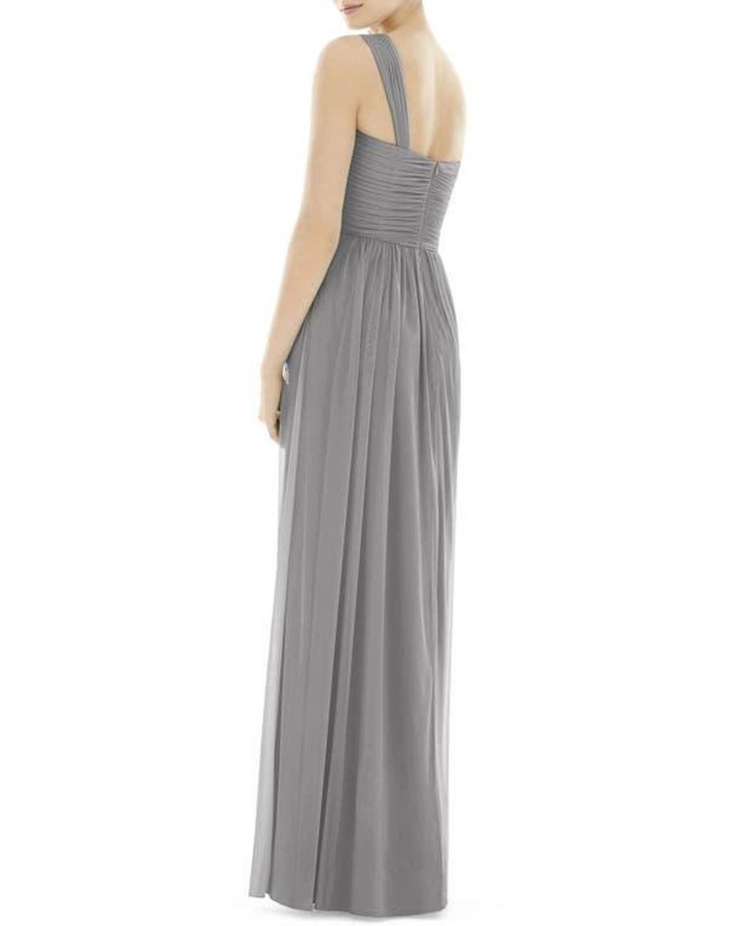 Alfred Sung One Shoulder Shirred Chiffon Gown in Gray Lyst