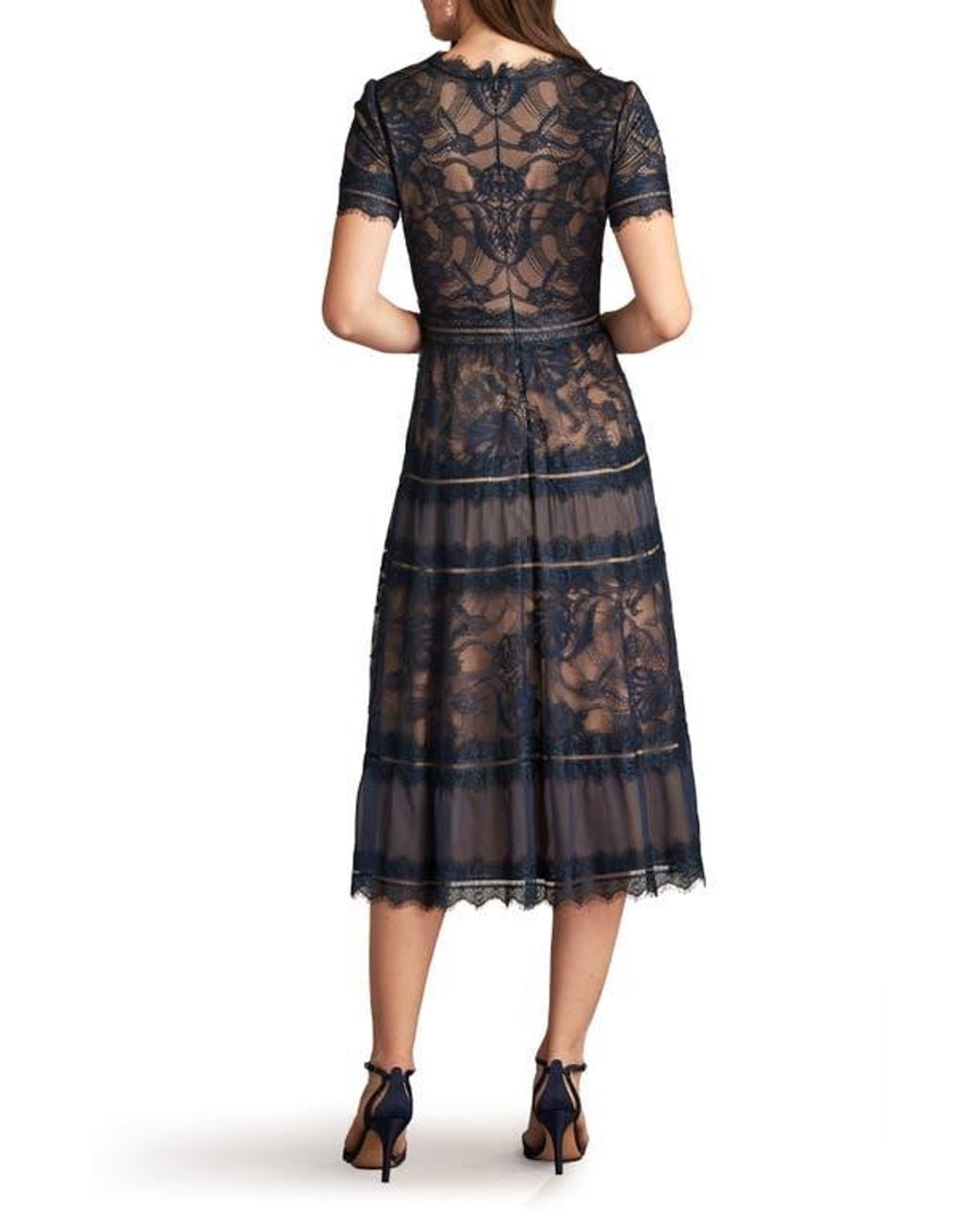 tadashi shoji lace & mesh midi cocktail dress Tadashi Shoji Lace & Mesh Midi Cocktail Dress in Black
