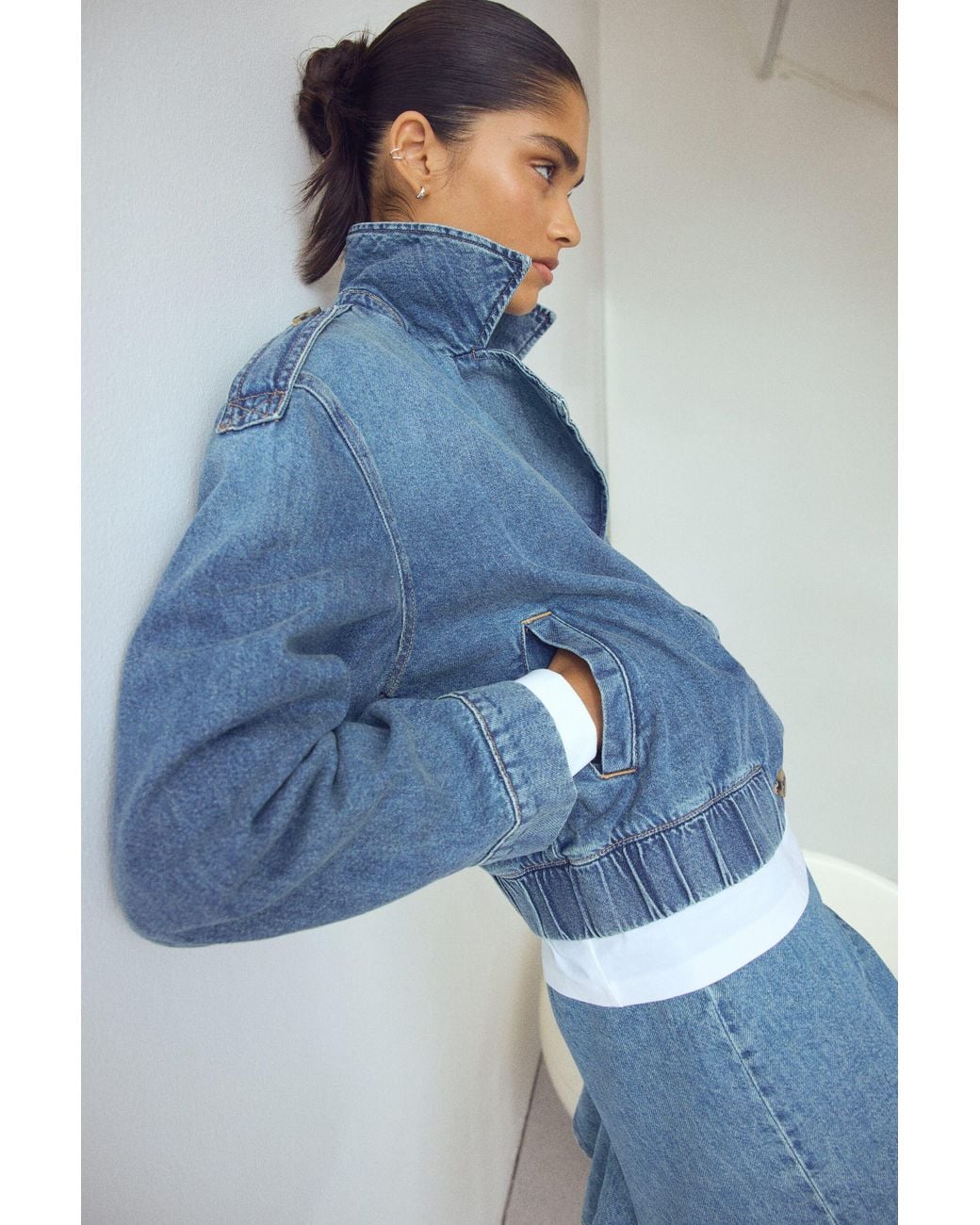 H&M Blue Double-Breasted Denim Jacket