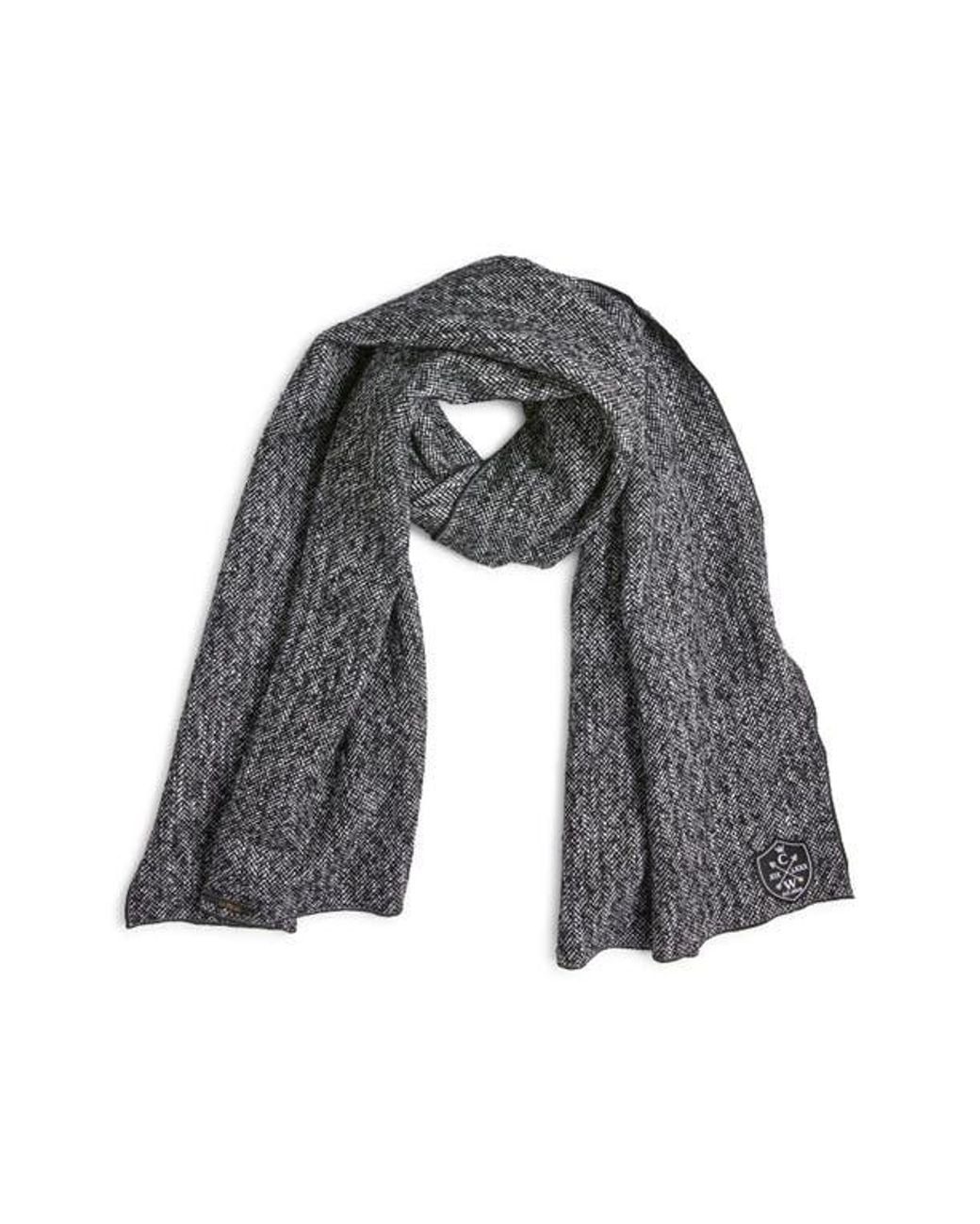 CLIFTON WILSON Black Herringbone Wool Scarf for men