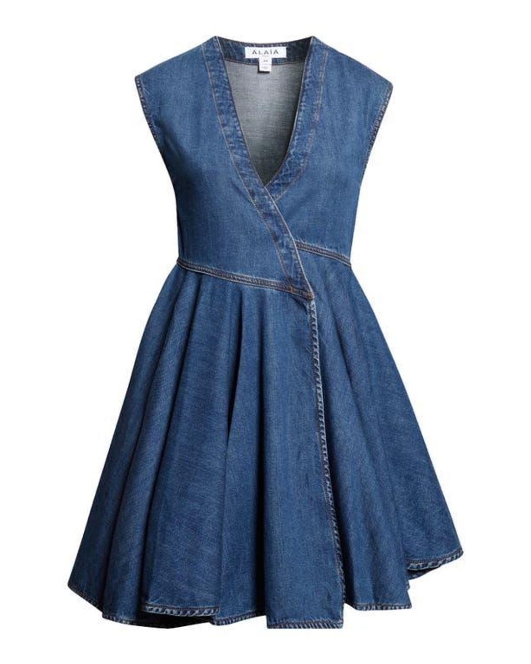 Alaa Denim Wrap Dress in Blue | Lyst