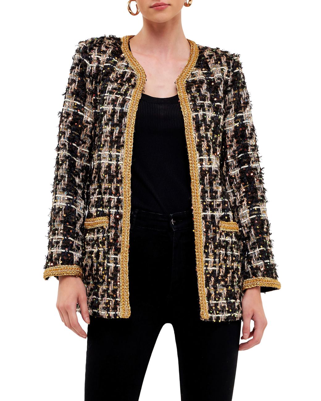 Endless Rose Black Premium Sequin Tweed Jacket