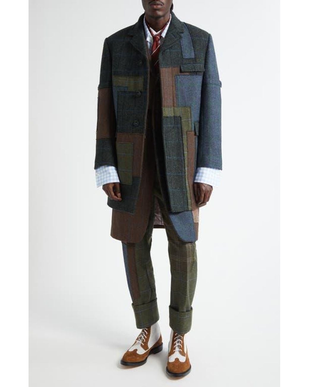 Thom Browne Black Patchwork Wool Coat for men