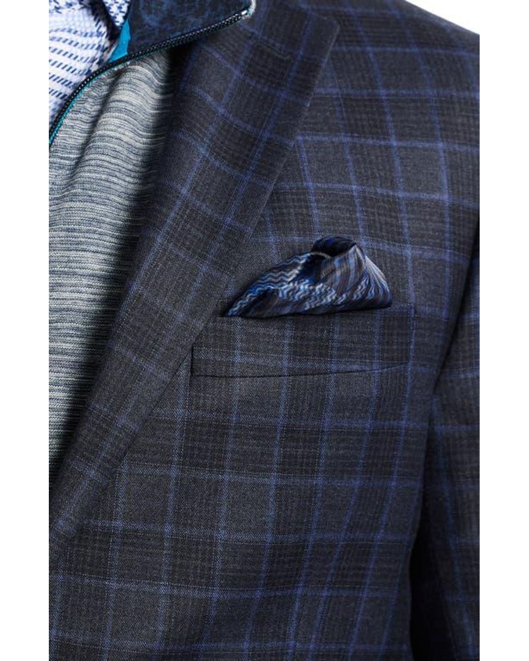 Robert Graham Blue Kipton Windowpane Plaid Wool Blend Sport Coat for men