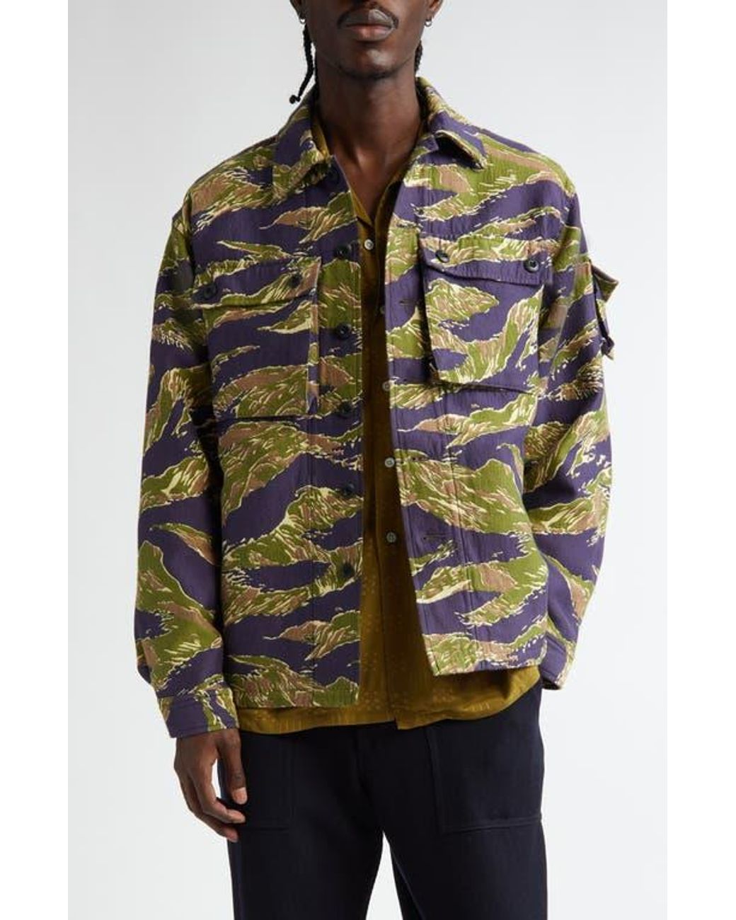 Beams Plus Tiger Stripe Jacquard Military Shirt Jacket for Beams Plus Tiger Stripe Jacquard Military Shirt Jacket for
