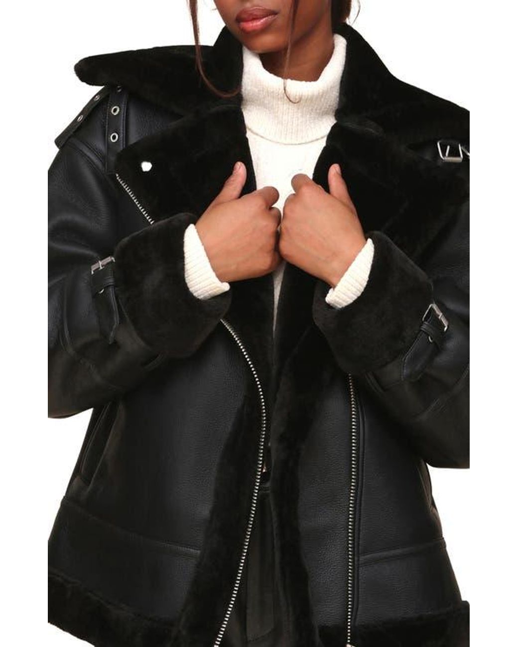Avec les filles oversized faux shearling moto jacket online