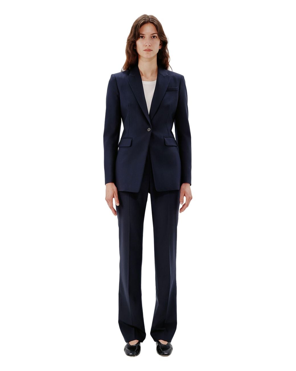 Another Tomorrow Blue Merino Wool Single-Button Blazer