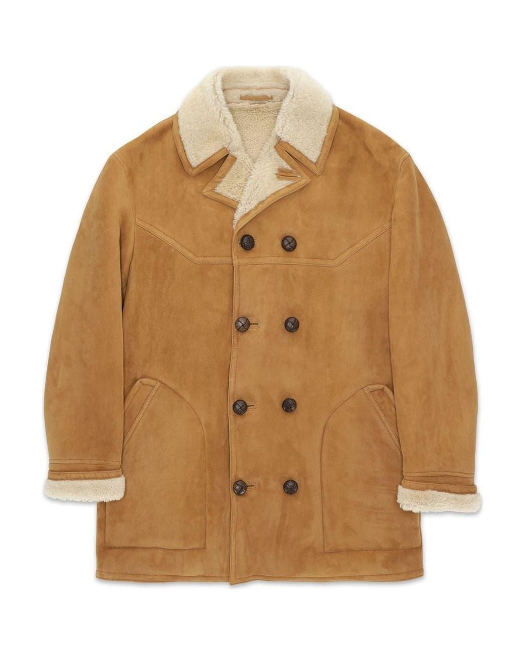 Fortela Brown Shearling Double Breasted Jacket for men