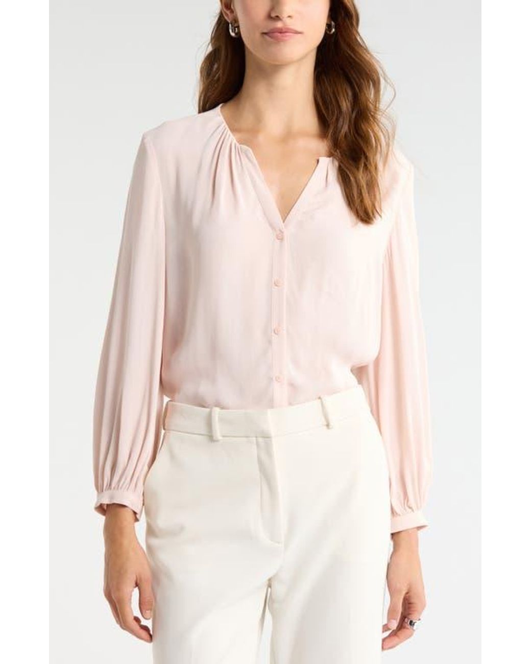 Nordstrom Natural V-Neck Button-Up Top