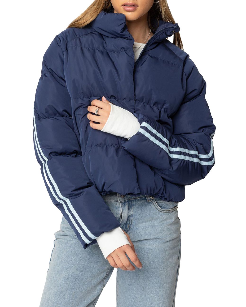 Edikted Blue Sherry Side Stripe Puffer Jacket