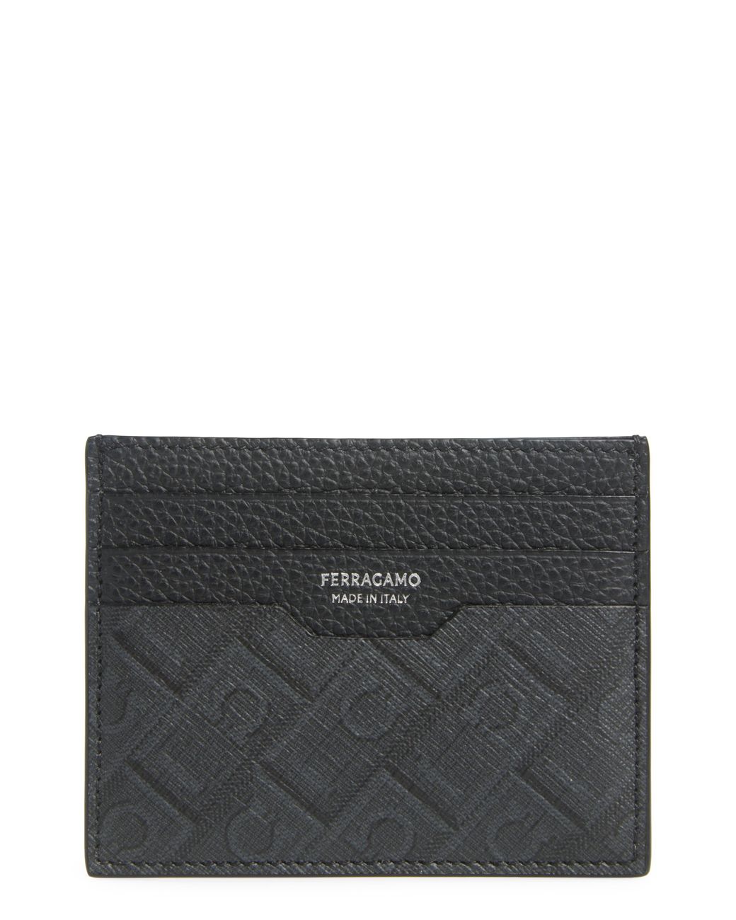 Ferragamo Gray Gancio Monogram Leather Card Case for men
