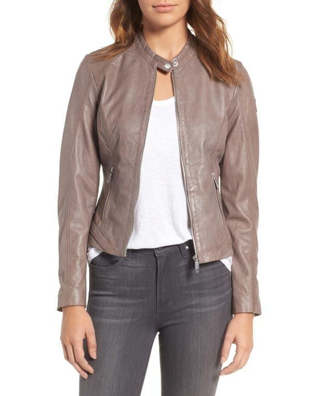 Mauritius Brown Leather Lambskin Leather Moto Jacket