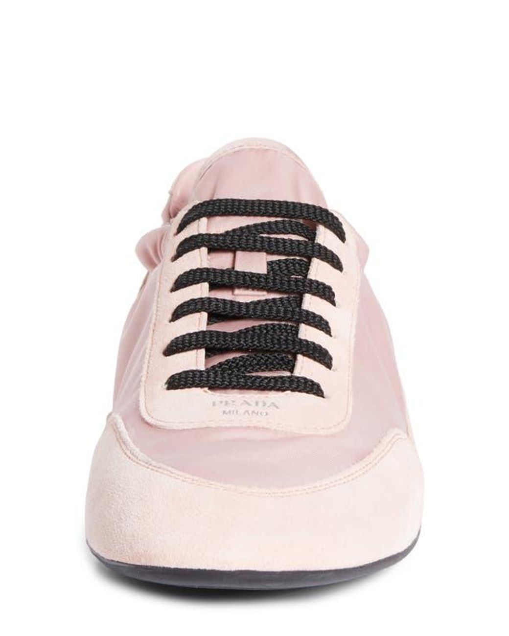 Prada Collapse Mixed Media Low Top Sneaker in Pink | Lyst