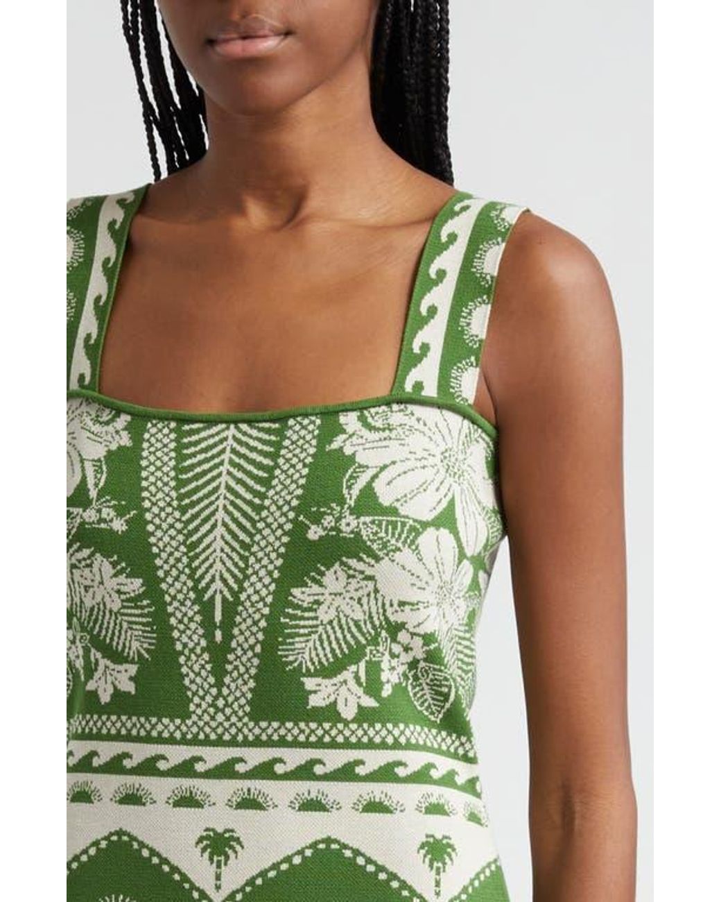 green emerald velvet dress Farm Rio Pretti Knit Midi Dress | Print | Size S