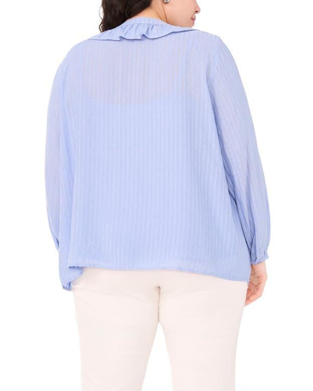 Halogen® Blue Ruffle Placket Button-Up Shirt