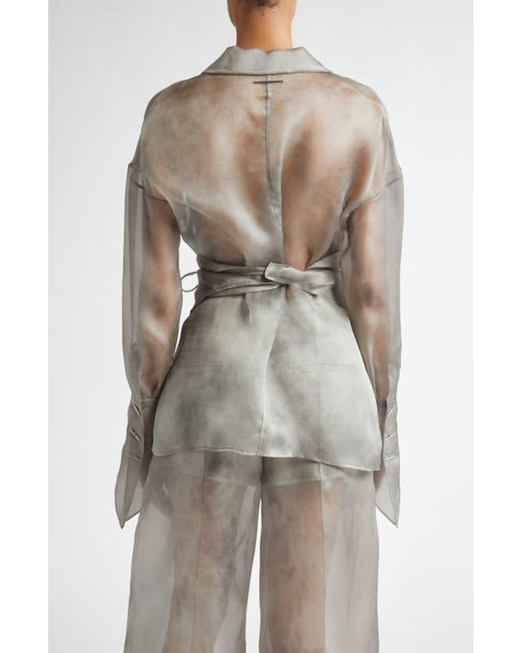 GRACE LING Fog Silk Organza Wrap Shirt in Gray | Lyst