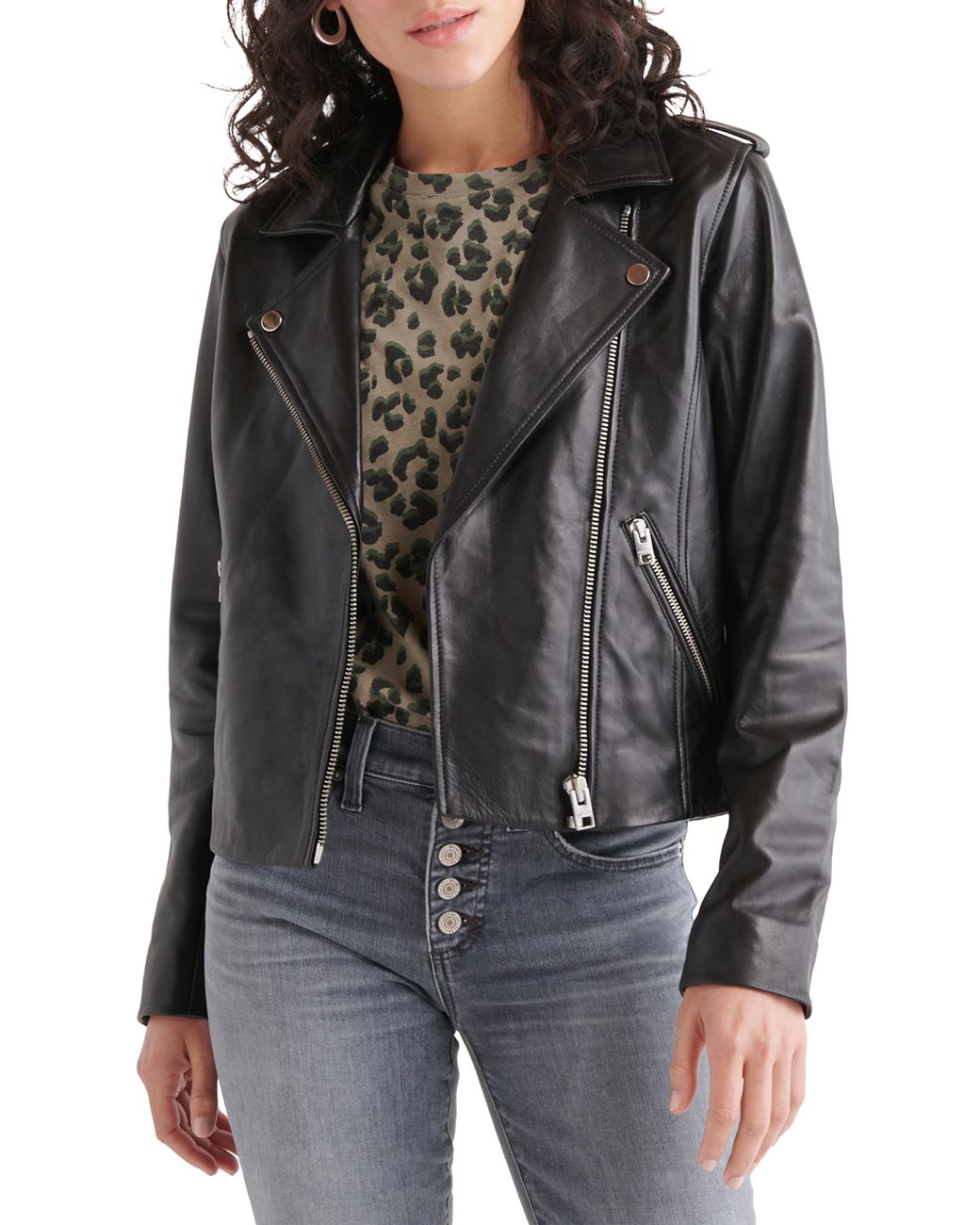 Lucky Brand Leather Moto Jacket in Black - Lyst