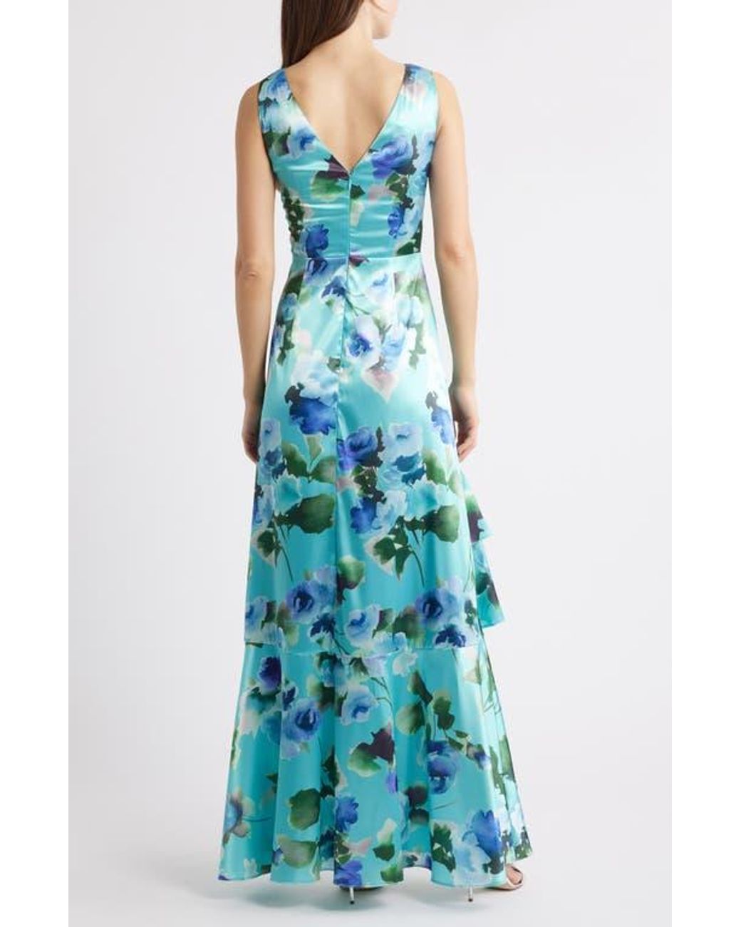 Eliza J Social Tiered Satin High-Low Cocktail Dress in Blue | Lyst