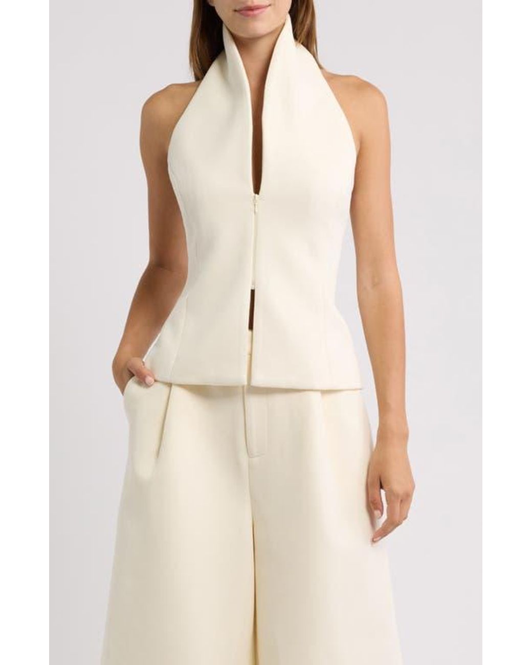 Odd Muse Natural Front Zip Halter Top