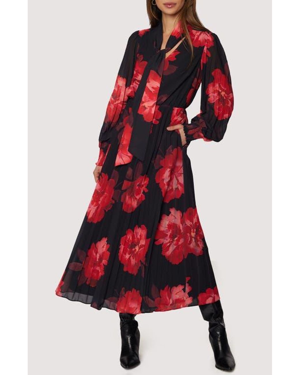 Lost + Wander Scarlet Melody Floral Long Sleeve Maxi Dress in Red | Lyst