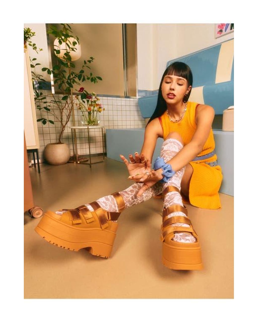 UGG Goldenrise Ankle Strap Platform Sandal in Orange | Lyst