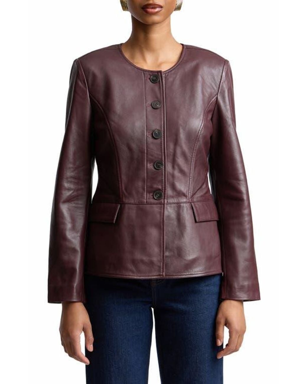 Bagatelle Red Peplum Leather Jacket