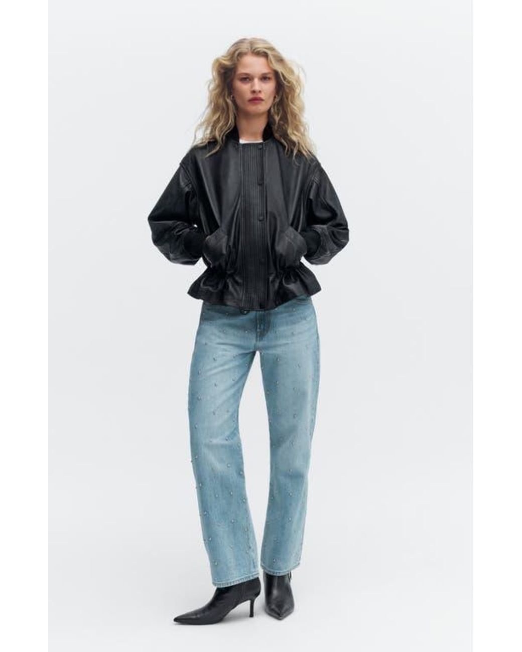 AllSaints Black Sofi Leather Bomber Jacket