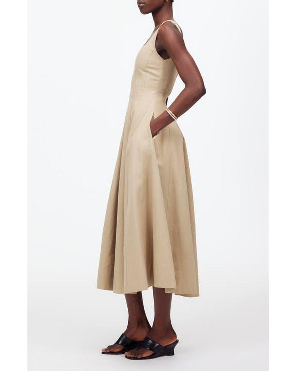 knee length dresses for ladies Everlane Knit Square-Neck Midi Dress in Reflecting Pond, Size XL, Cotton/Viscose main image 0