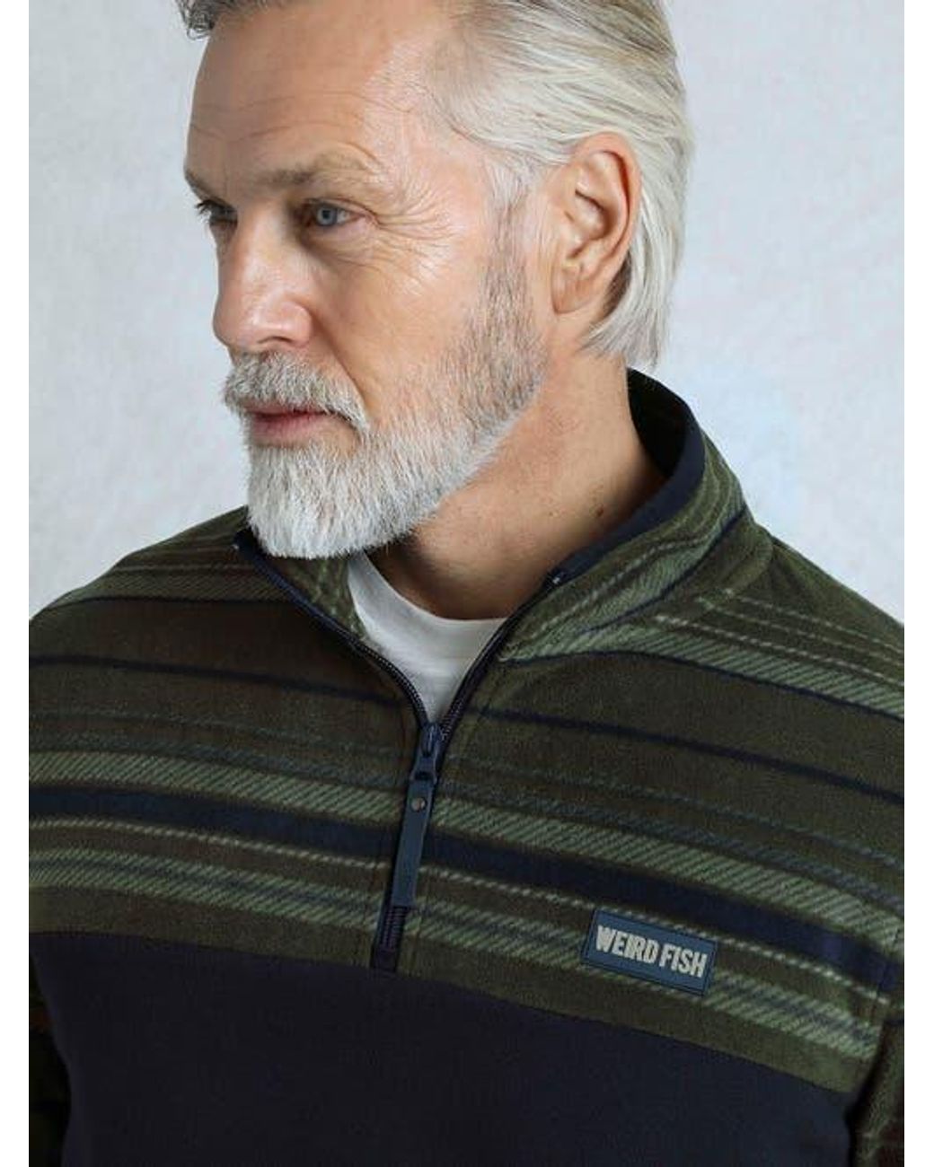Weird Fish Black Gilbert 1/4 Zip Striped Microfleece for men