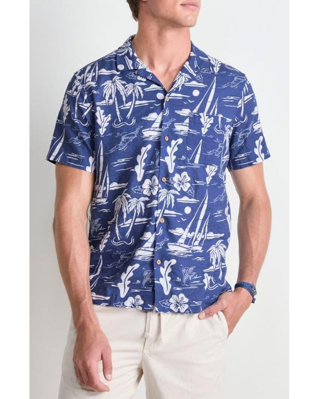 Vineyard Vines Men's Linen Short-Sleeve Solid Shirt, Jake Blue