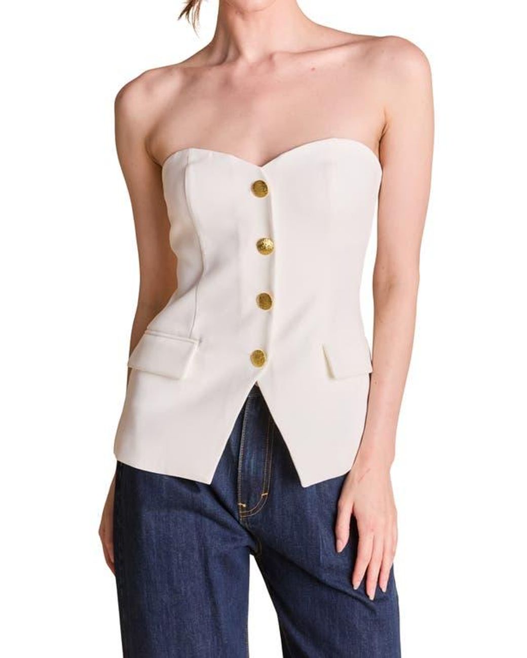 Endless Rose Blue Button Strapless Top