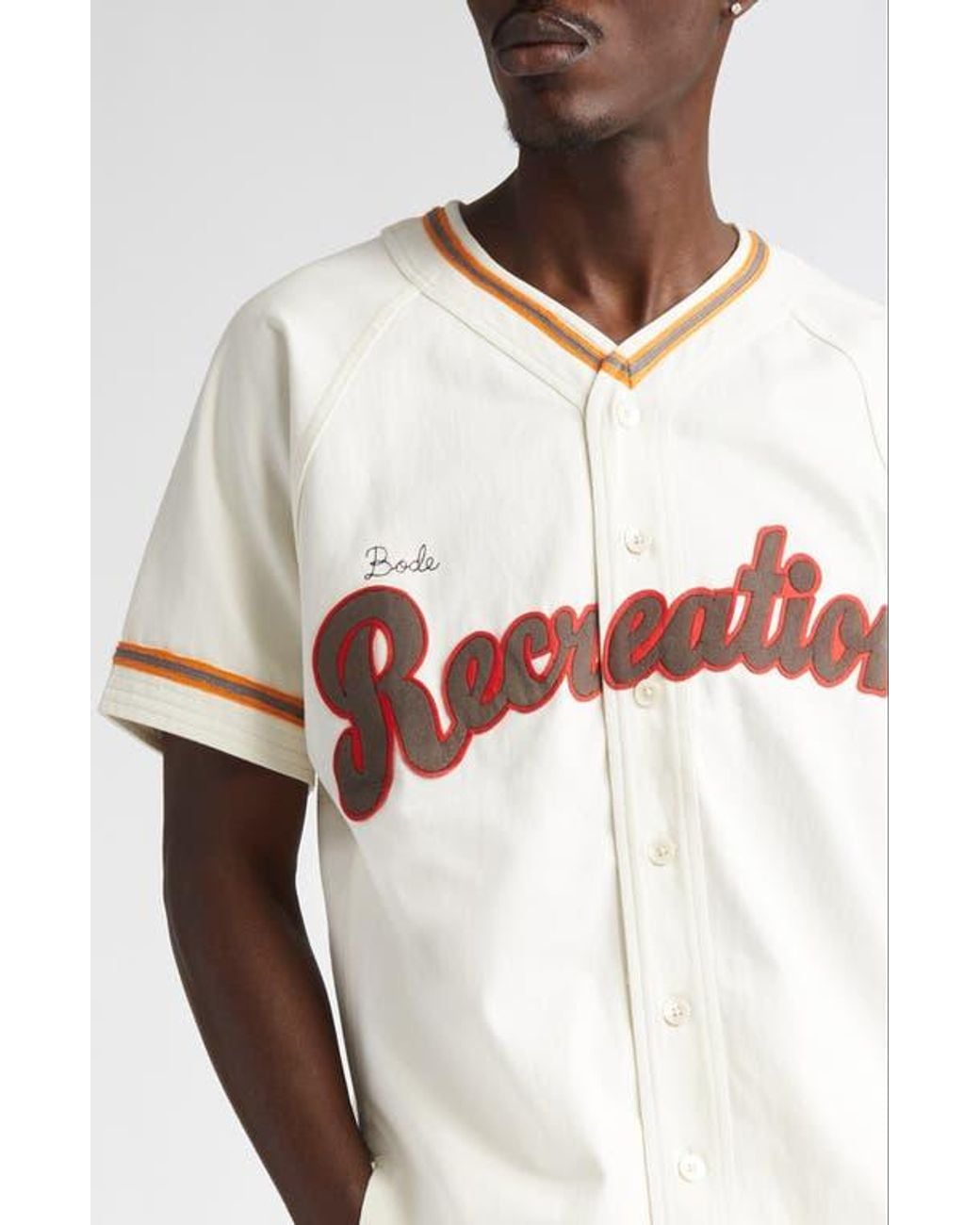 Bode White Baseball Button-Up Shirt for men