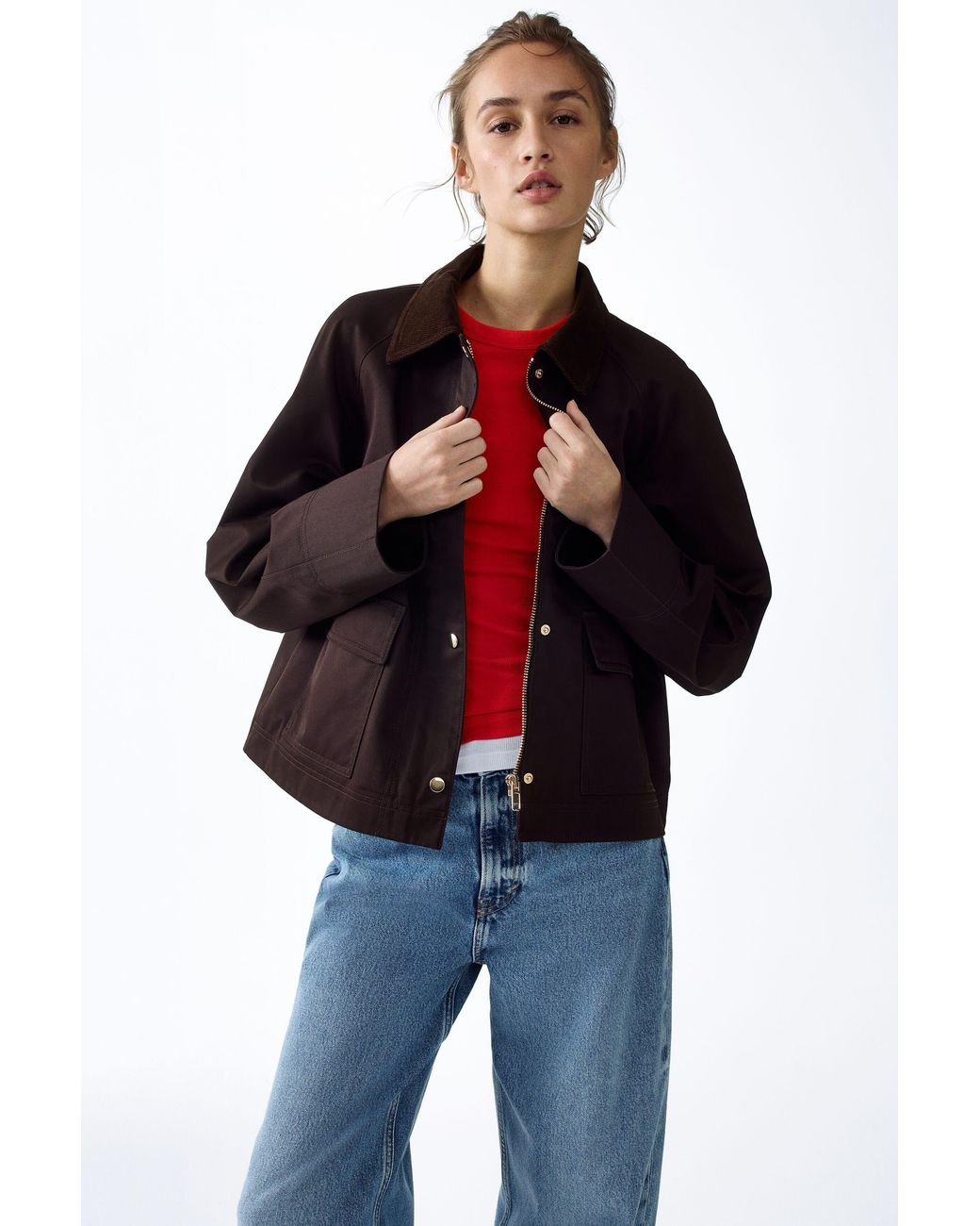 H&M Black Jacket With Corduroy Collar