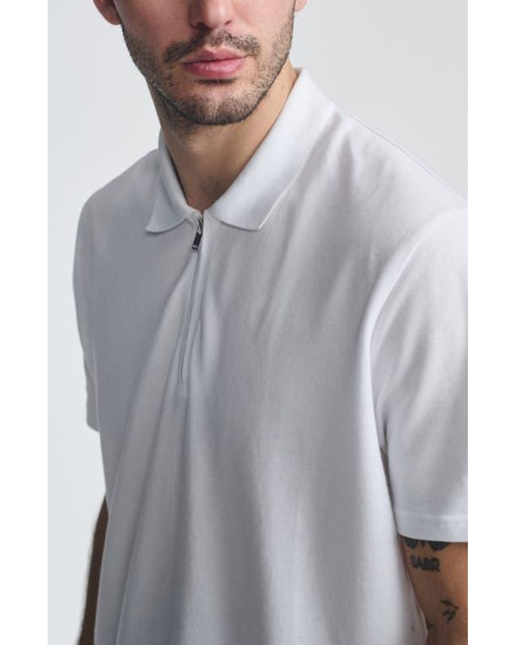 Mavi White Half Zip Polo for men
