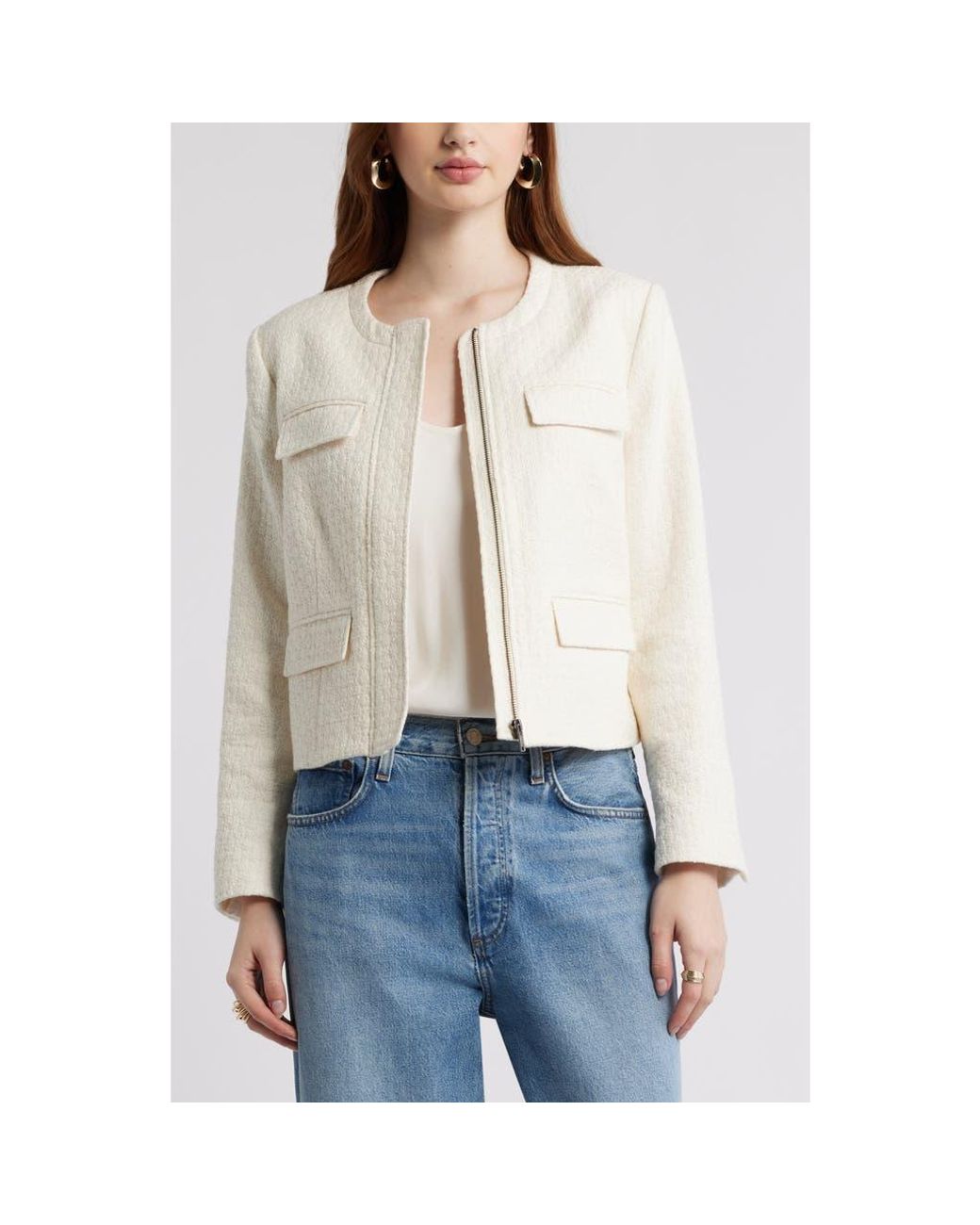 Nordstrom White Collarless Jacket